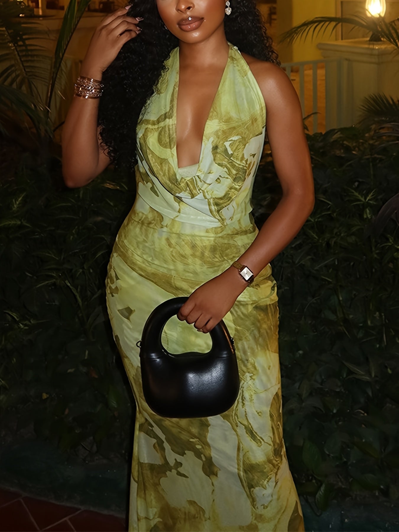Robe de Soirée Lencensa - Dégradé Jaune Vert Col V Élégante Femme