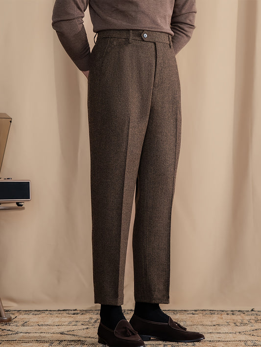 Lencensa - Pantalon Homme Chevrons Marron Coupe Classique