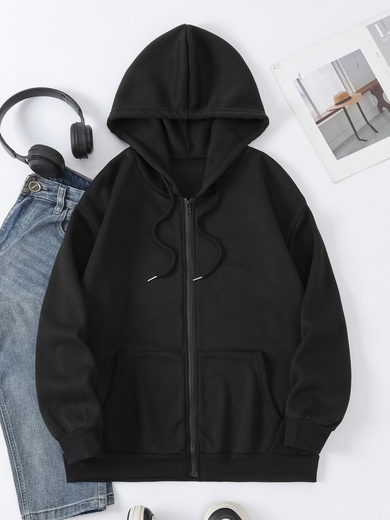 Women'S Casual Hooded Zip-Up Cardigan with Democratic Republic of the Congo Print, Loose Fit Fashion Top for Fall/Winter, Front Pocket Detail, Hoodie - Lencensa 