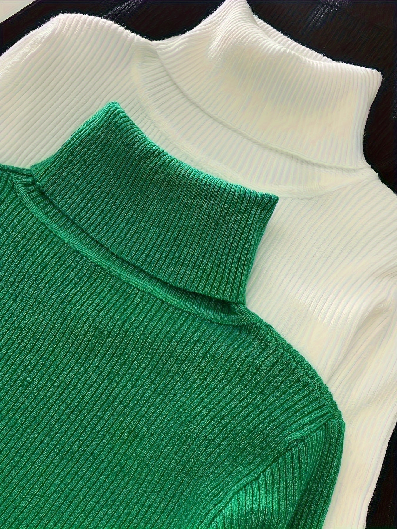 Turtleneck 3 Packs Knitted Pullover Sweater, Casual Solid Color Long Sleeve Sweater For Fall & Winter, Women's Clothing - Lencensa 
