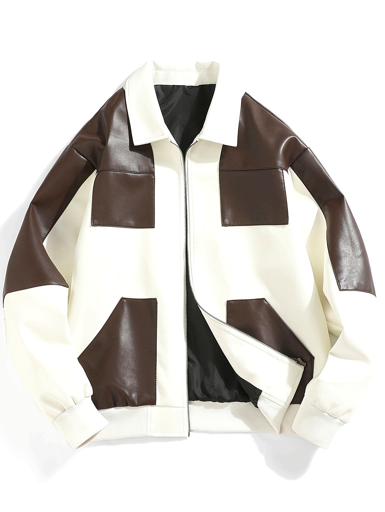 Veste Homme Simili Cuir - Bomber Beige et Marron - Lencensa 