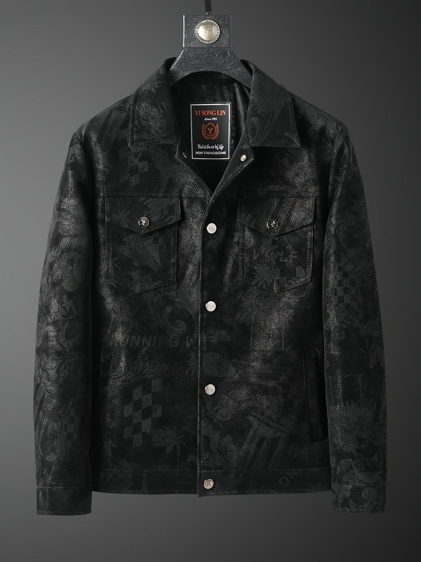 Lencensa - Veste Bomber Homme Noire Motif Imprimé