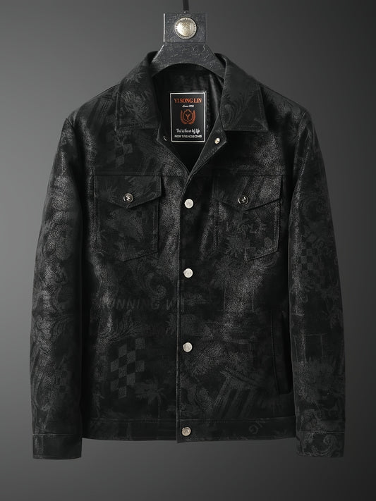Lencensa - Veste Bomber Homme Noire Motif Imprimé