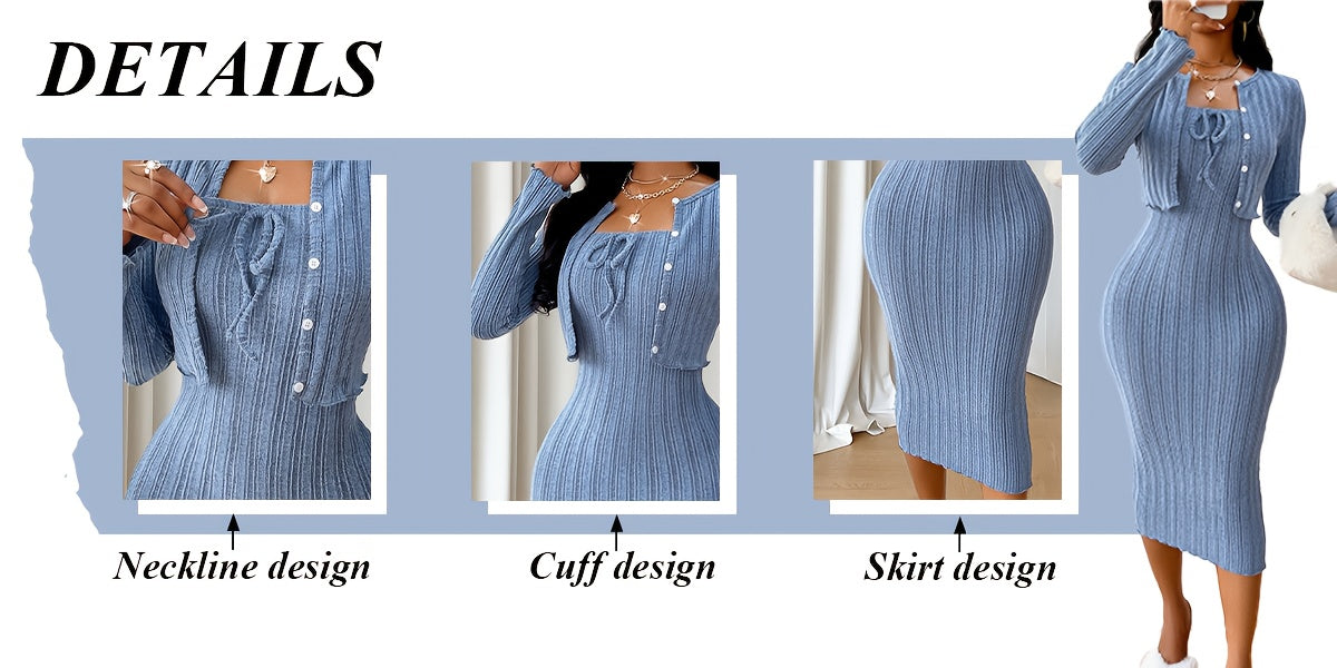Lencensa - Ensemble Femme Robe et Veste Casual Chic