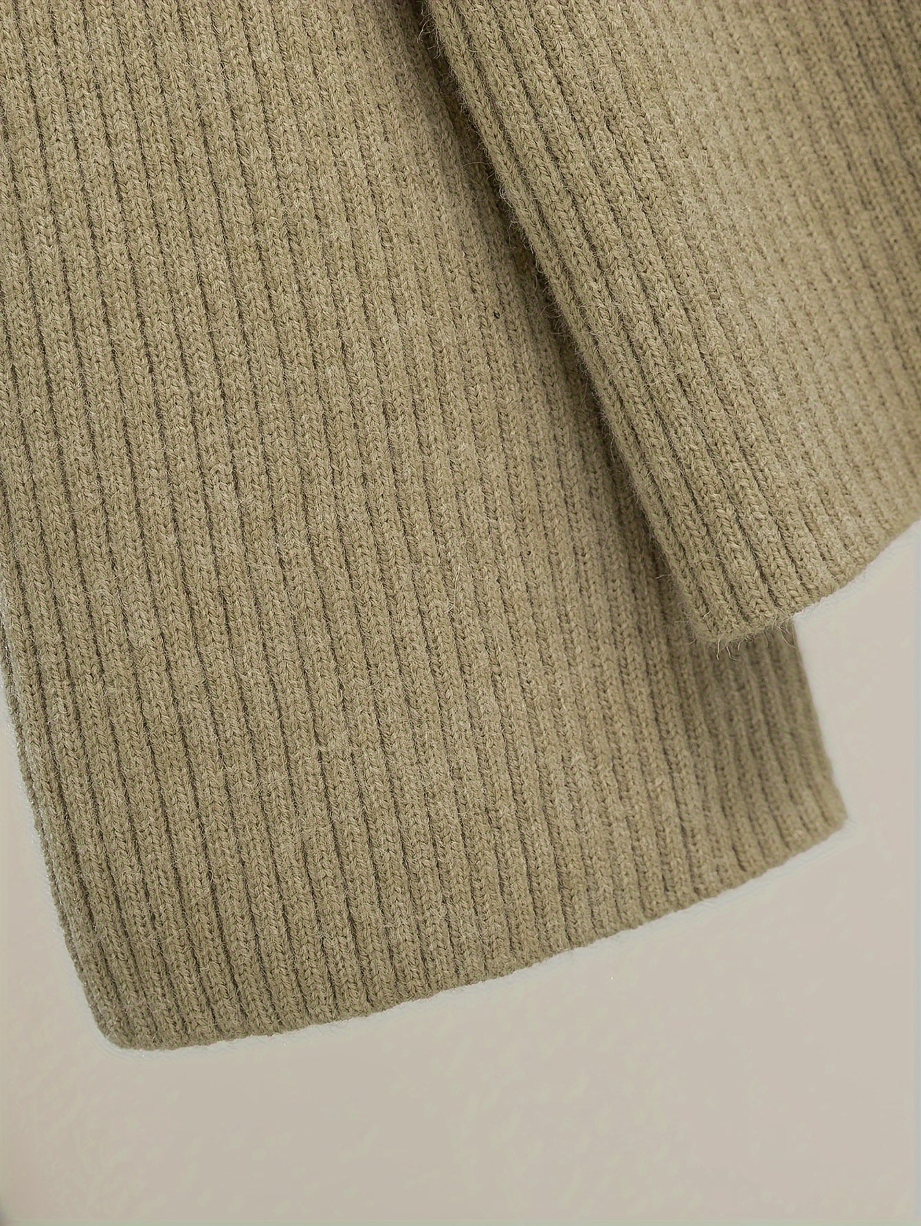 Women'S Elegant High-Neck Long Sleeve Top & Wide-Leg Pants Set - Beige Ribbed Sweater with Drawstring Waist, Casual Fall/Winter Outfit, Casual Attire|Ribbed Texture| Construction, Sweater Set - Lencensa 