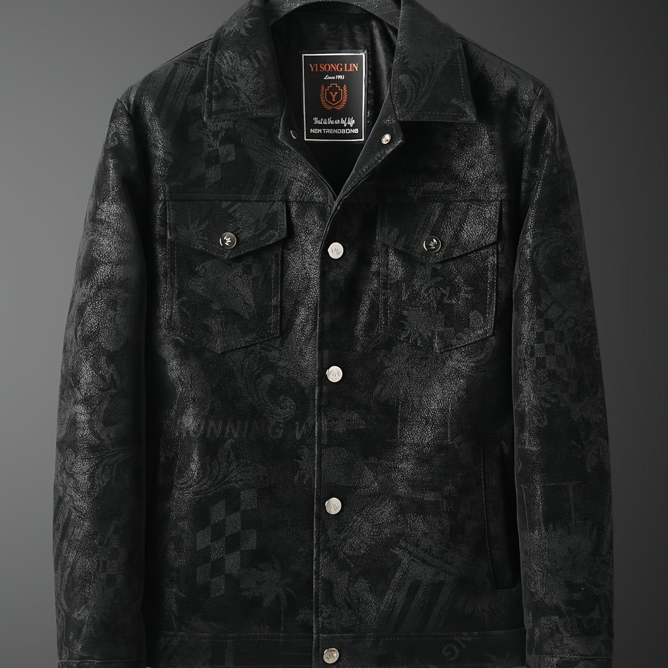 Lencensa - Veste Bomber Homme Noire Motif Imprimé
