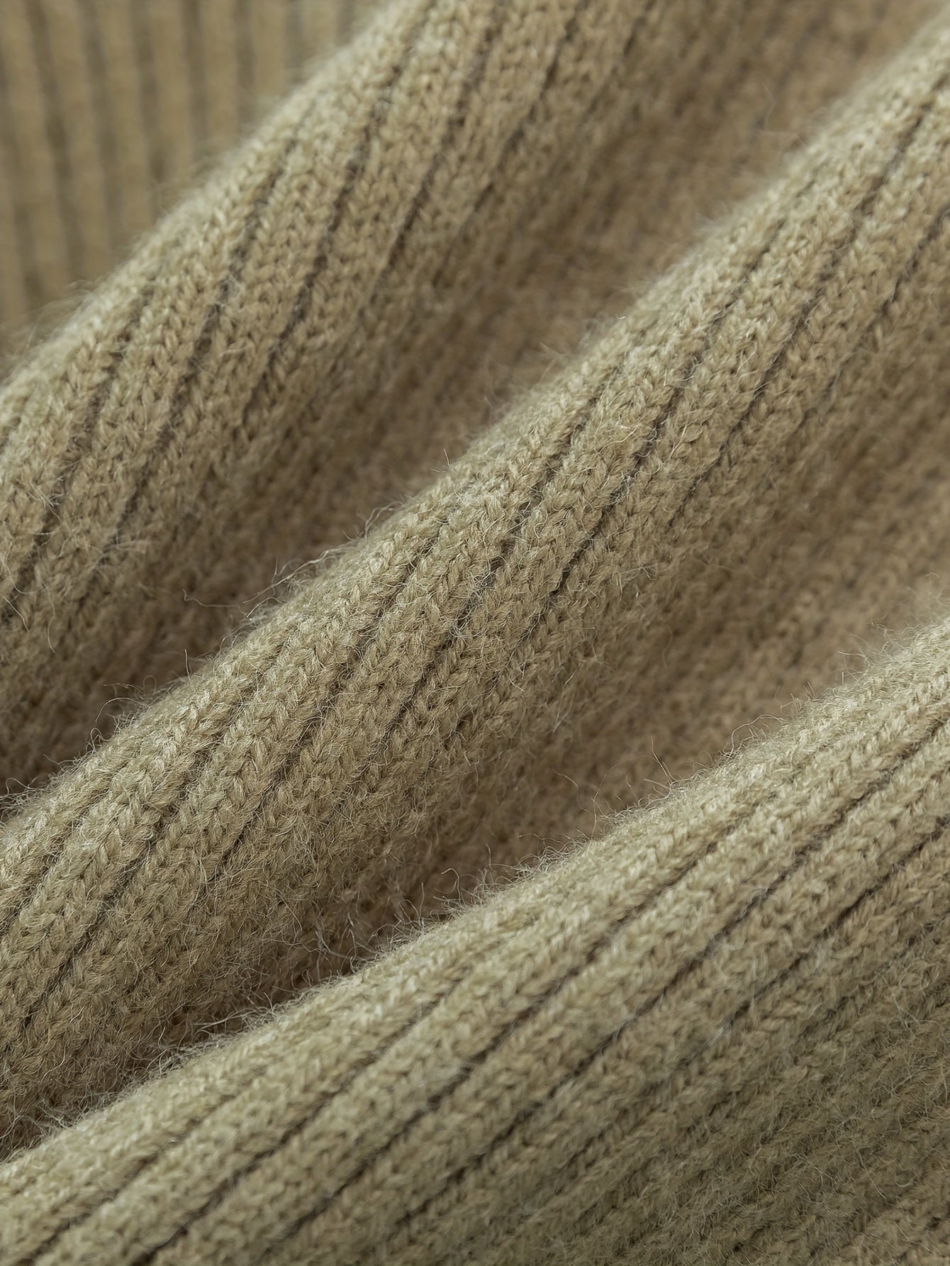 Women'S Elegant High-Neck Long Sleeve Top & Wide-Leg Pants Set - Beige Ribbed Sweater with Drawstring Waist, Casual Fall/Winter Outfit, Casual Attire|Ribbed Texture| Construction, Sweater Set - Lencensa 