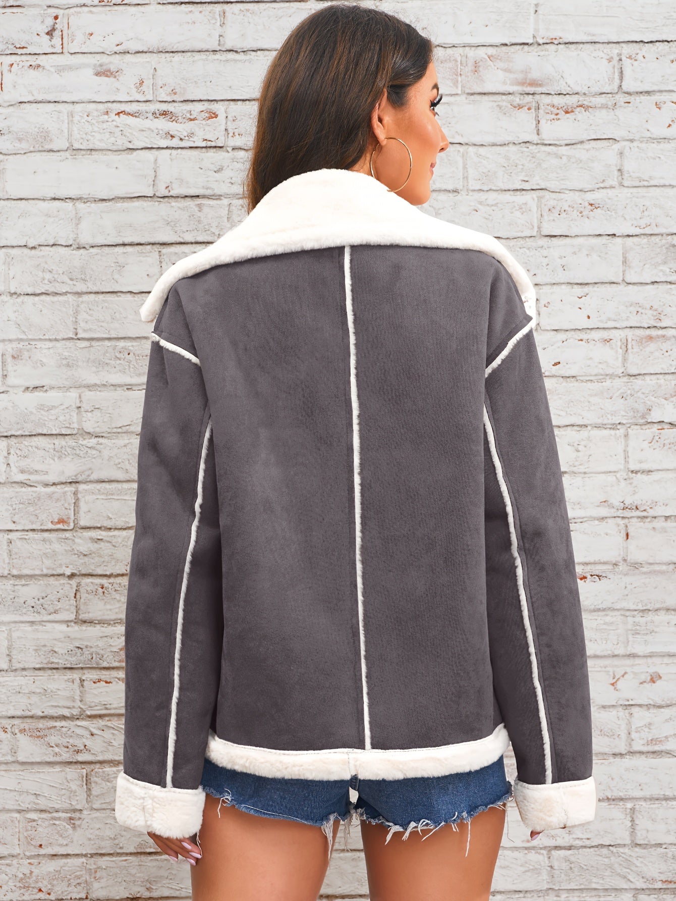 Lapel Plush Jacket, Winter Warm Casual Outwear, Women's Clothing - Lencensa 