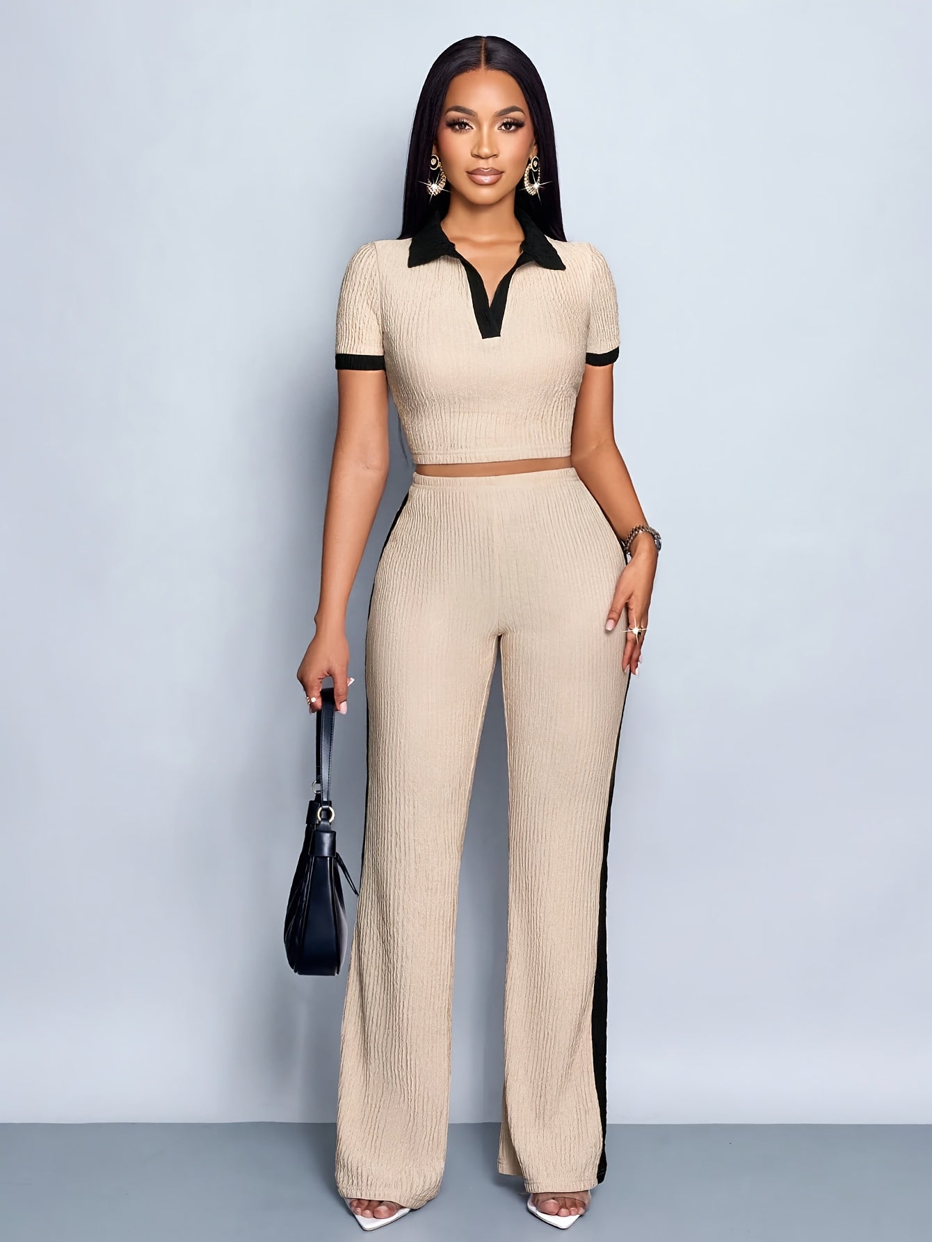 Lencensa - Ensemble Femme T-Shirt et Pantalon Évasé Été