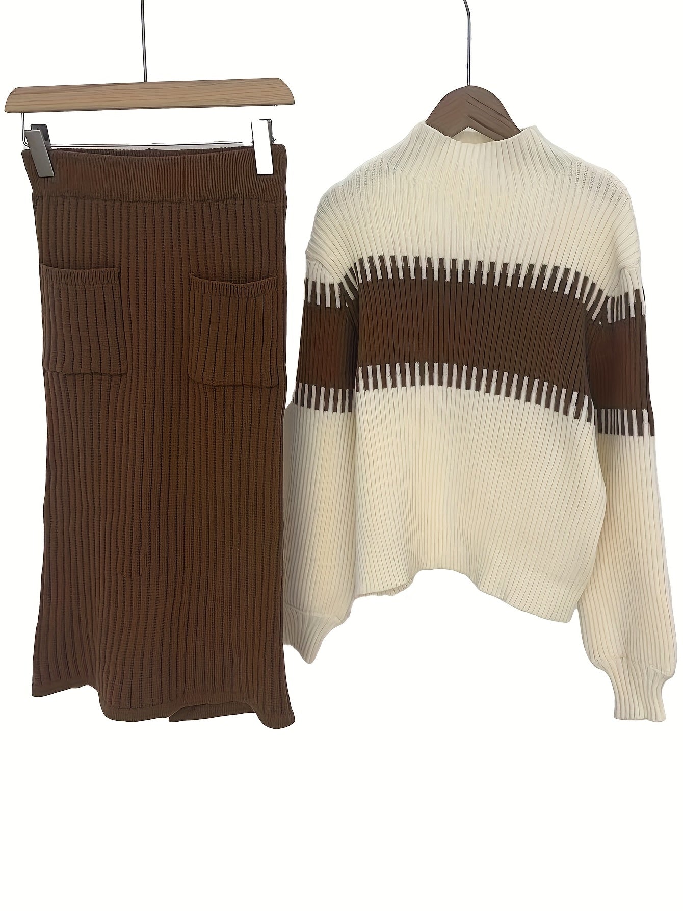 Ensemble Deux Pièces Femme Élégant - Cardigan Manches Longues & Jupe Marron 2025 - Lencensa 
