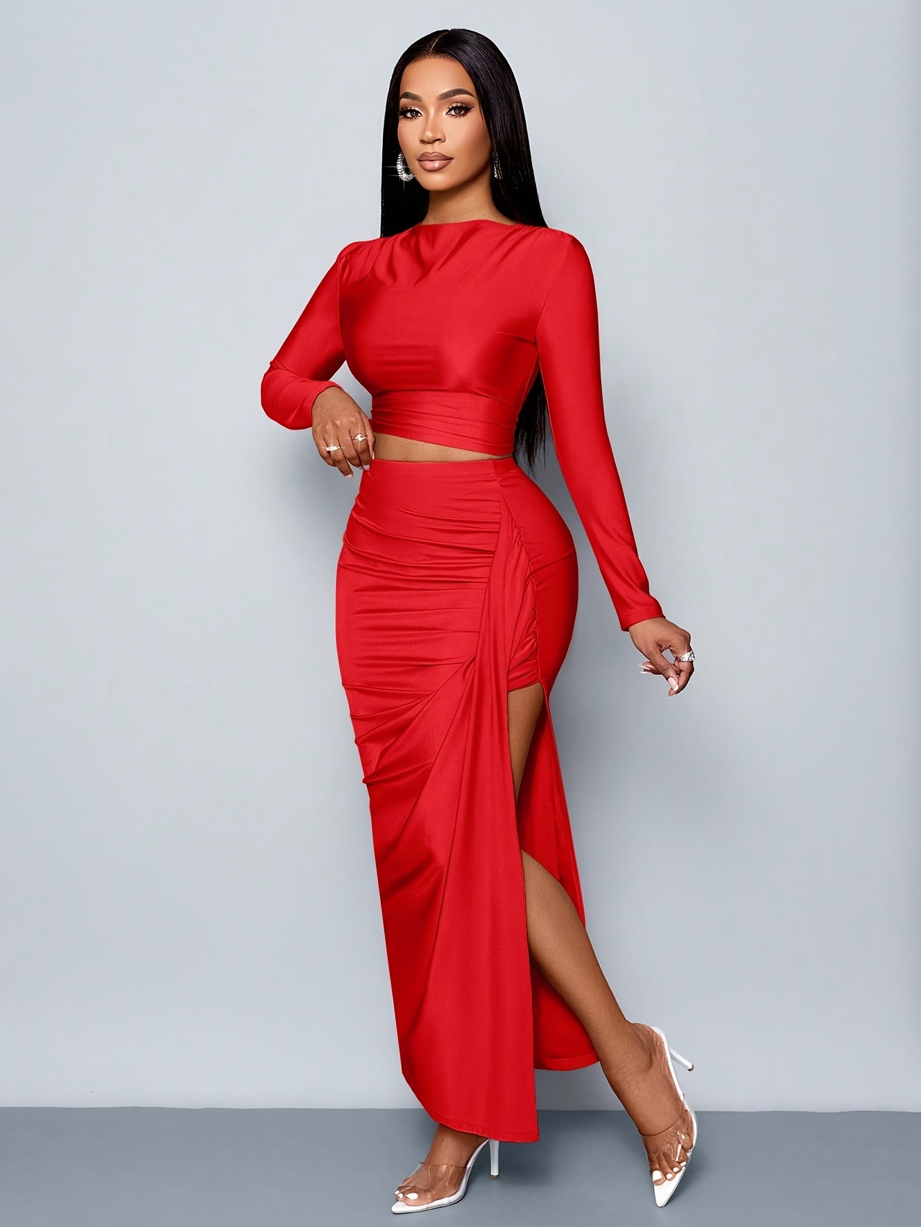 Lencensa - Ensemble Robe Midi Tricot Mode Femme