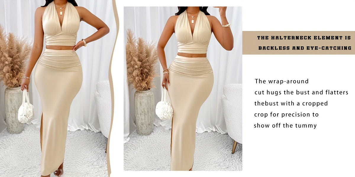 Lencensa - Ensemble Femme Top Halter et Jupe Taille Haute