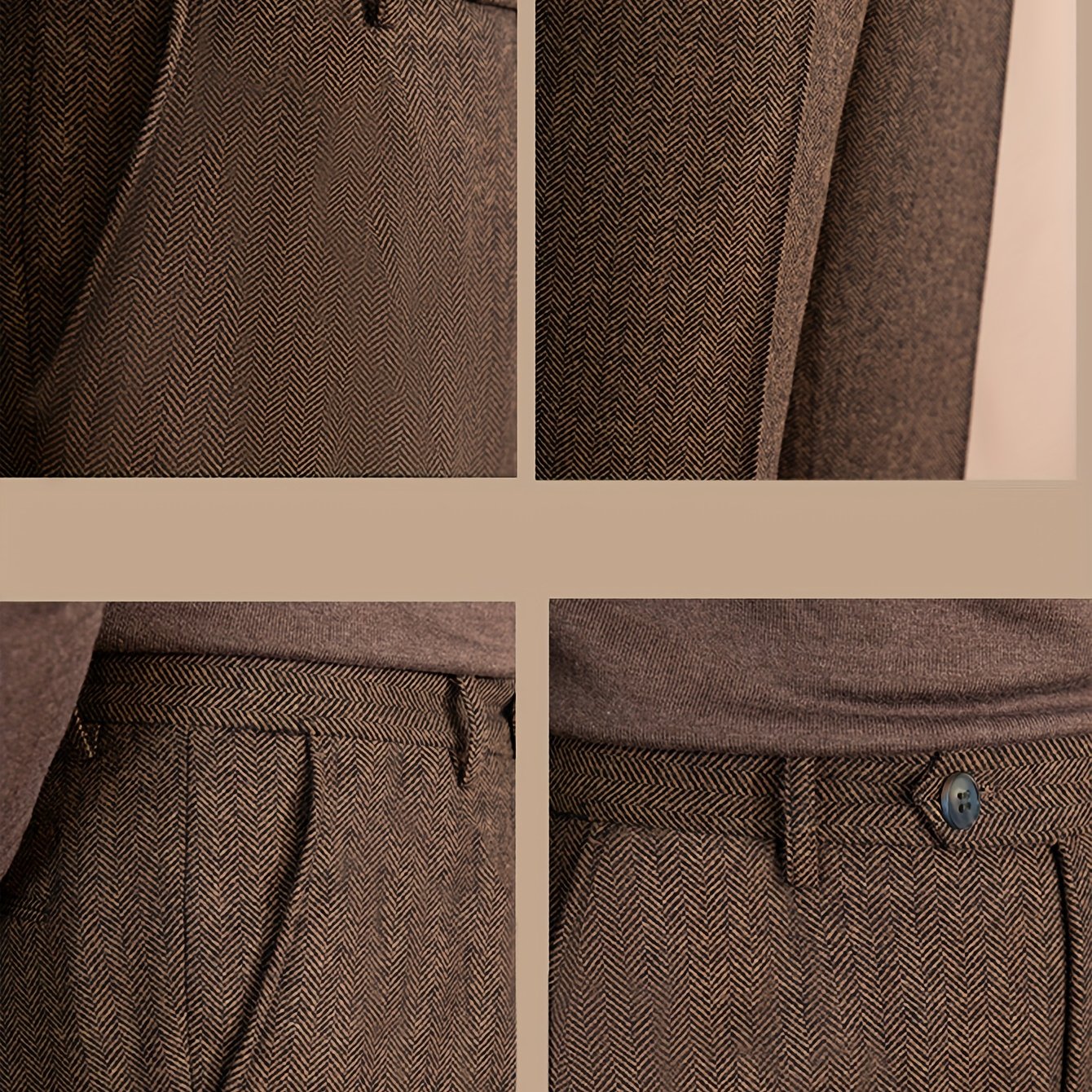 Lencensa - Pantalon Homme Chevrons Marron Coupe Classique