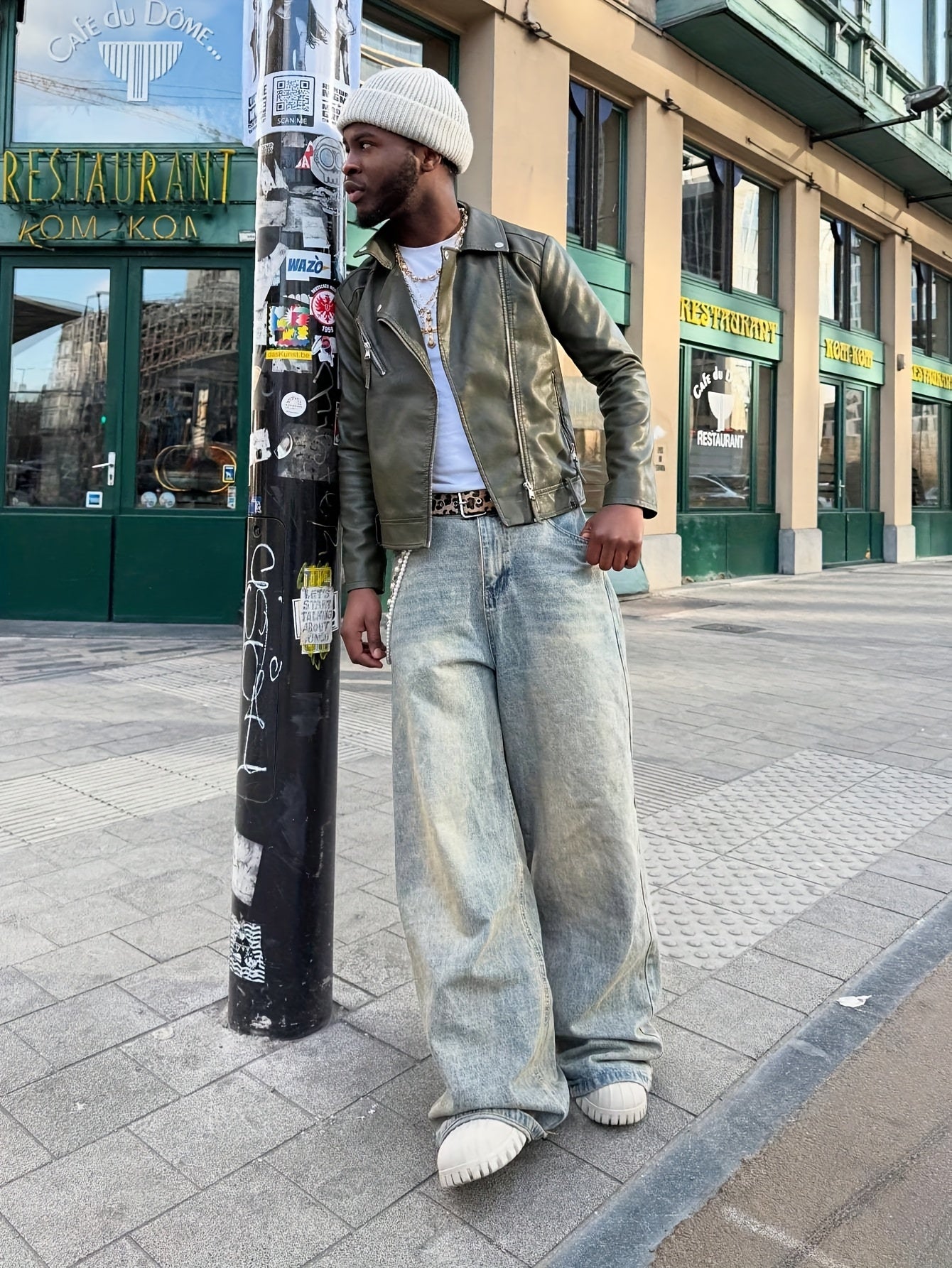 Lencensa - Jean Homme Évasé Style Hip-Hop Décontracté