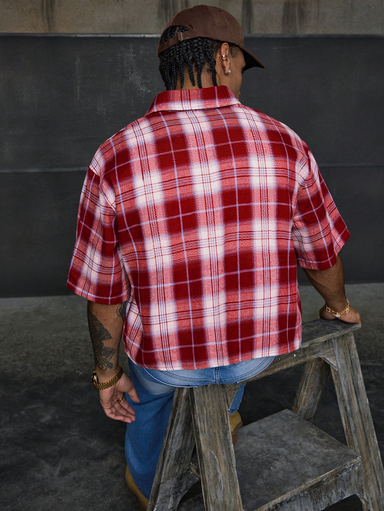 Lencensa - Chemise Homme Manches Courtes Carreaux Rouge et Blanc