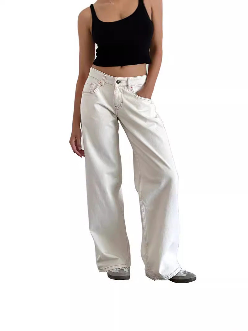 Retro Washed Straight Leg Women's Jeans - Lencensa 