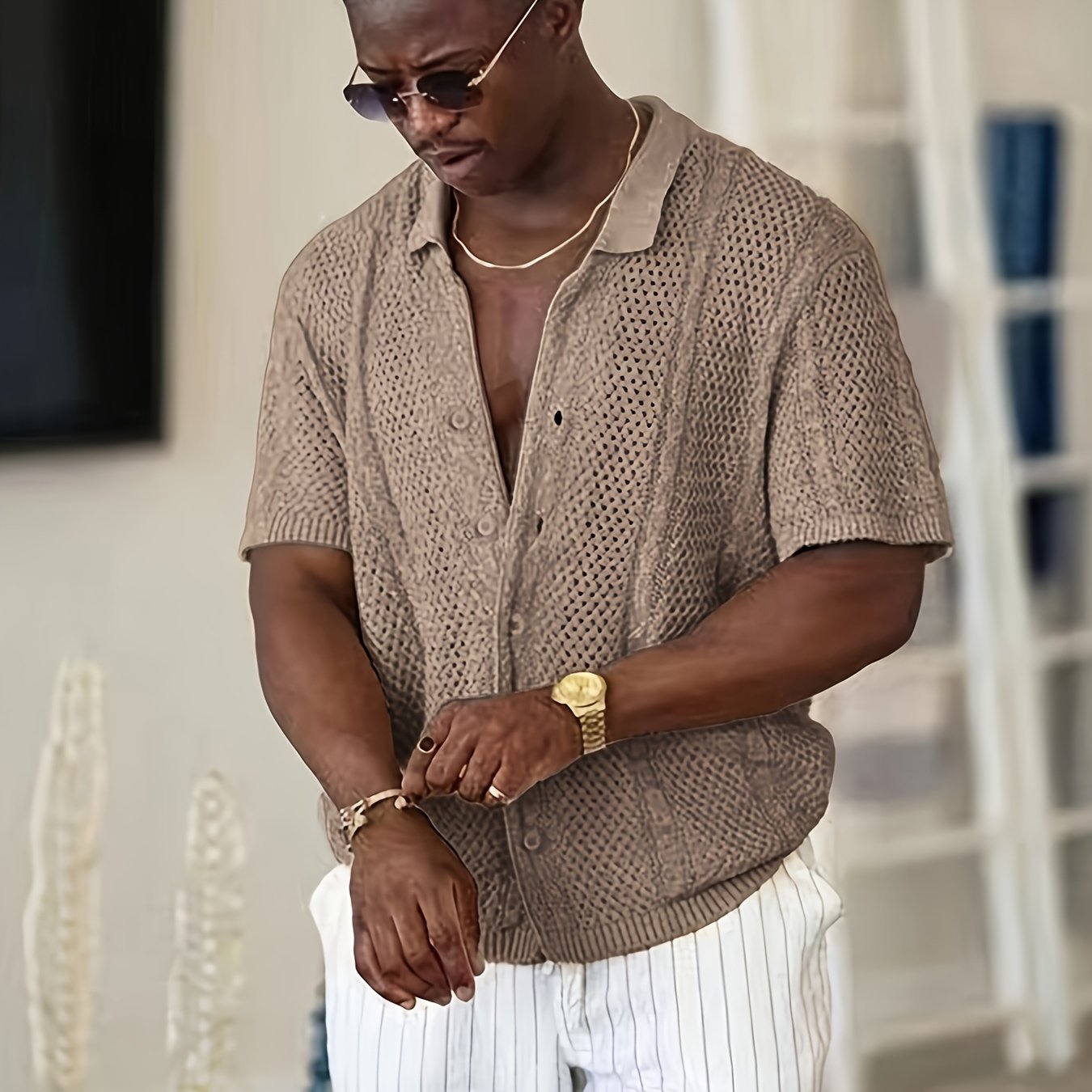 Pull Léger Lencensa - Maille Ouverte Boutonnée Casual Homme