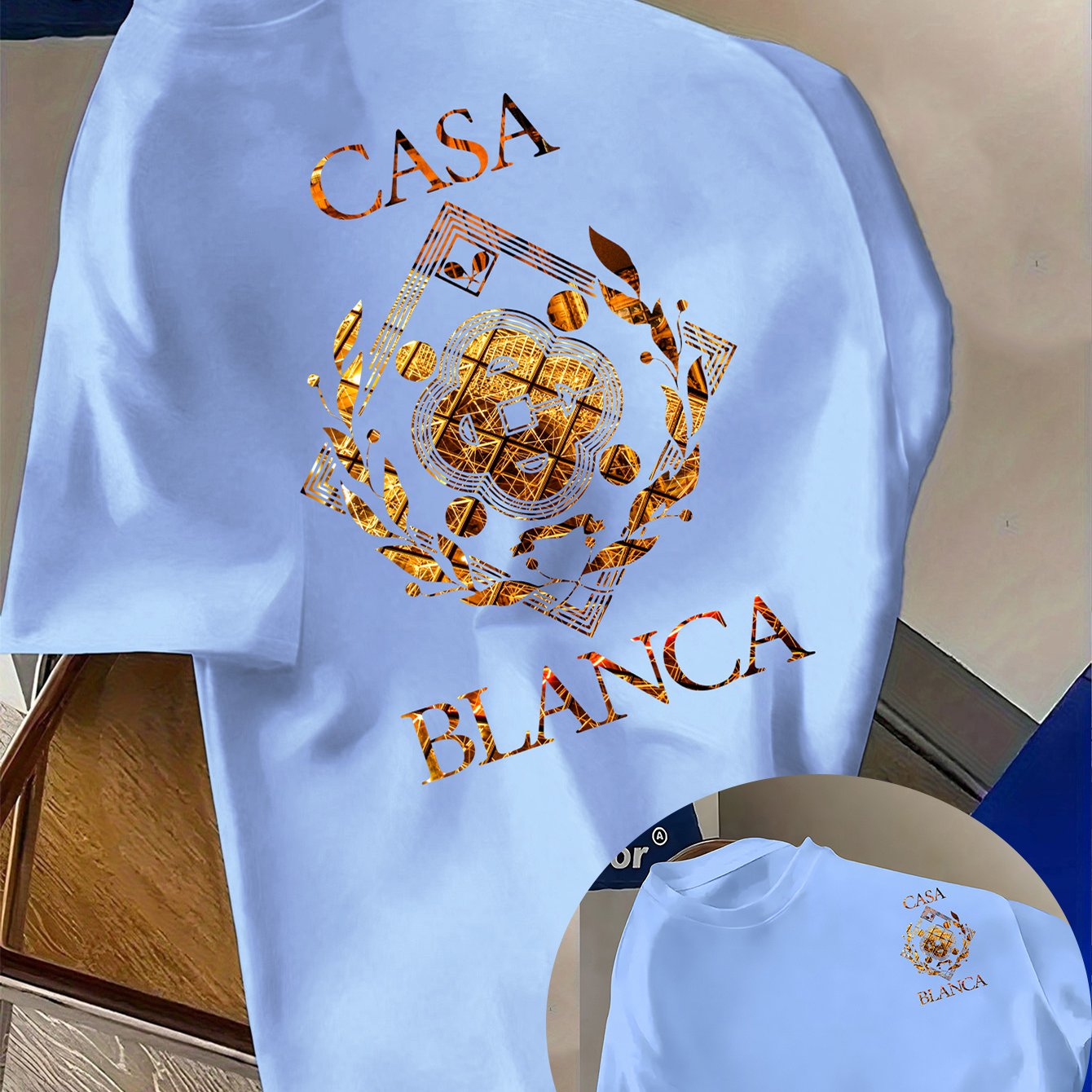 Lencensa - T-Shirt Homme Casa Blanca Graphique Bleu