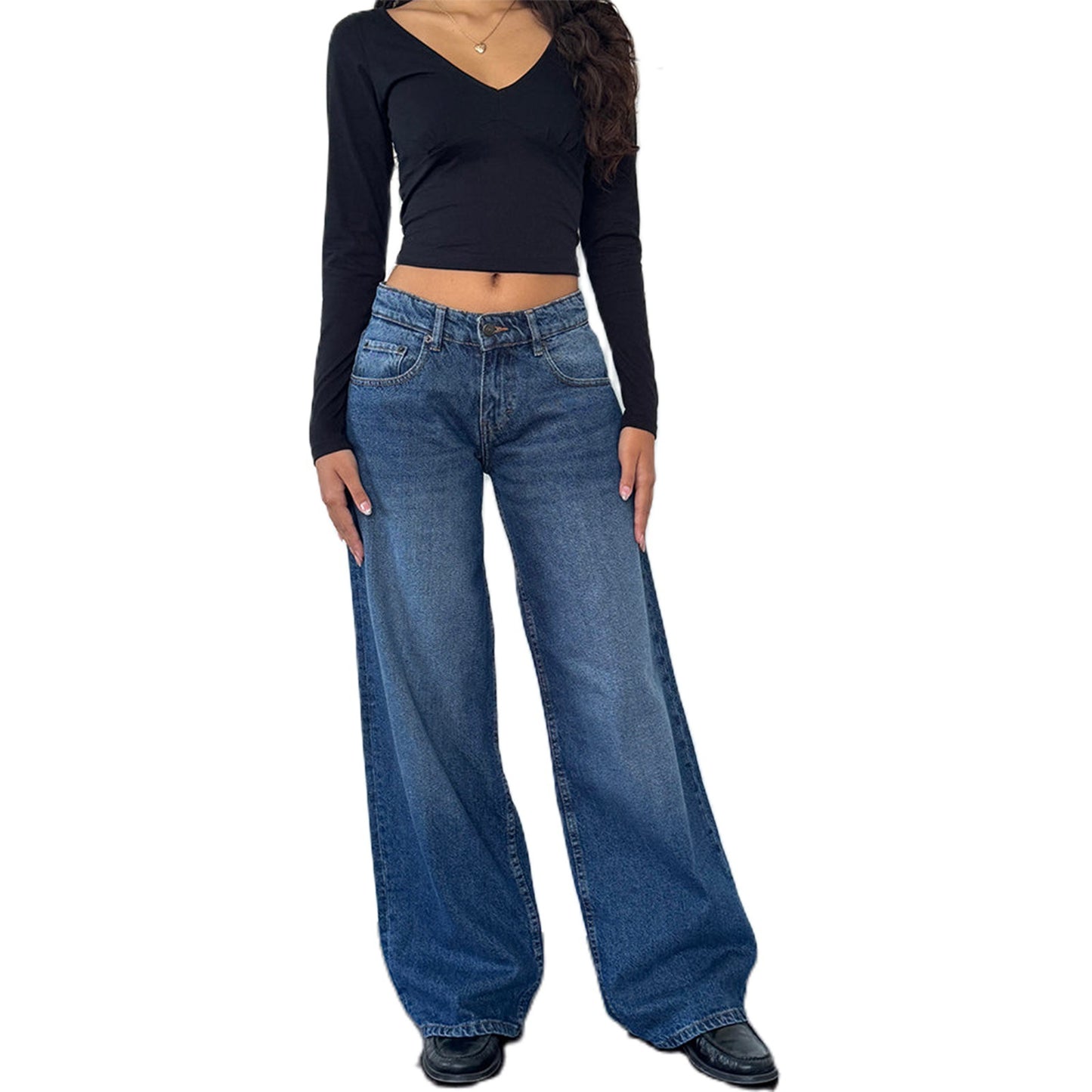 Retro Washed Straight Leg Women's Jeans - Lencensa 