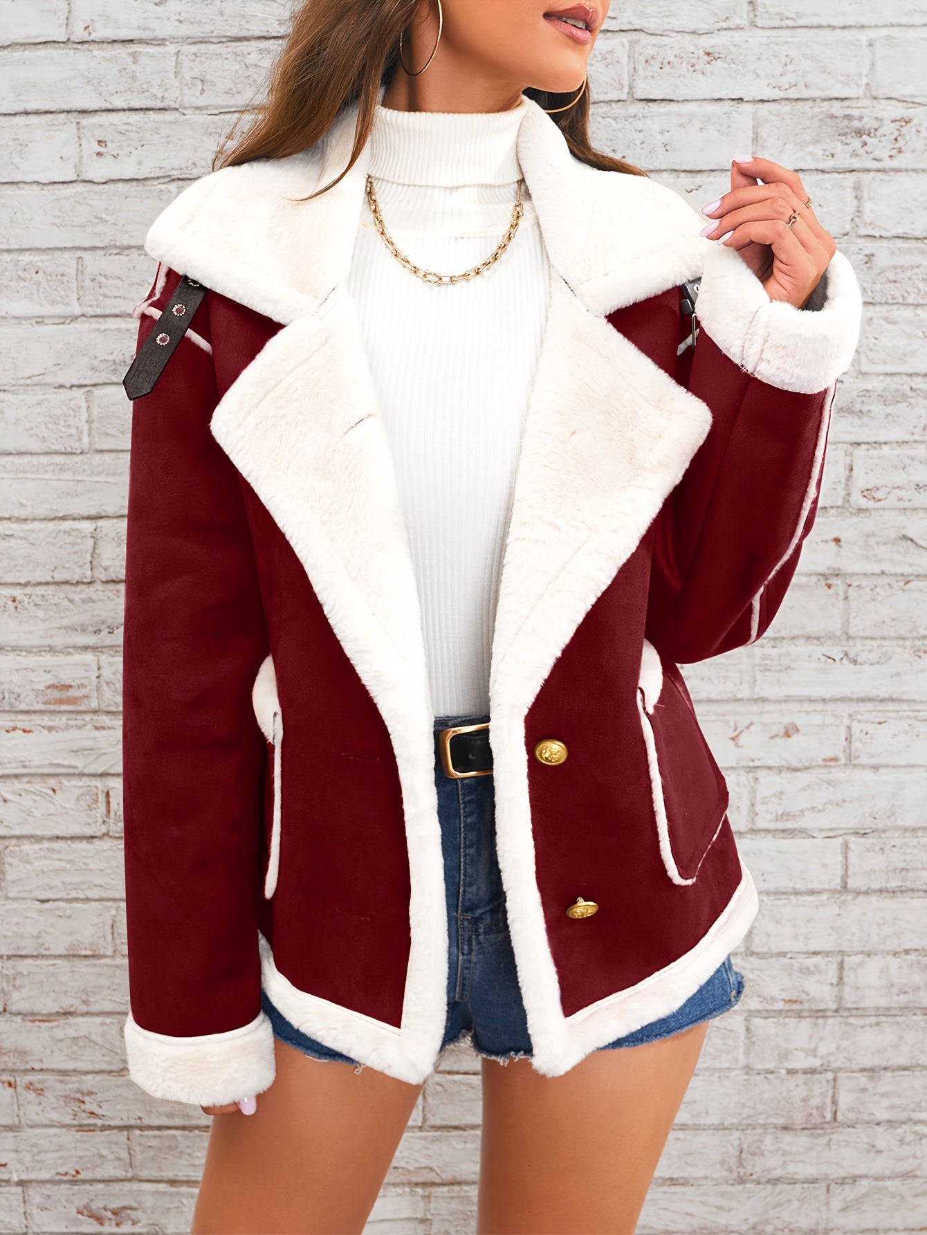 Lapel Plush Jacket, Winter Warm Casual Outwear, Women's Clothing - Lencensa 