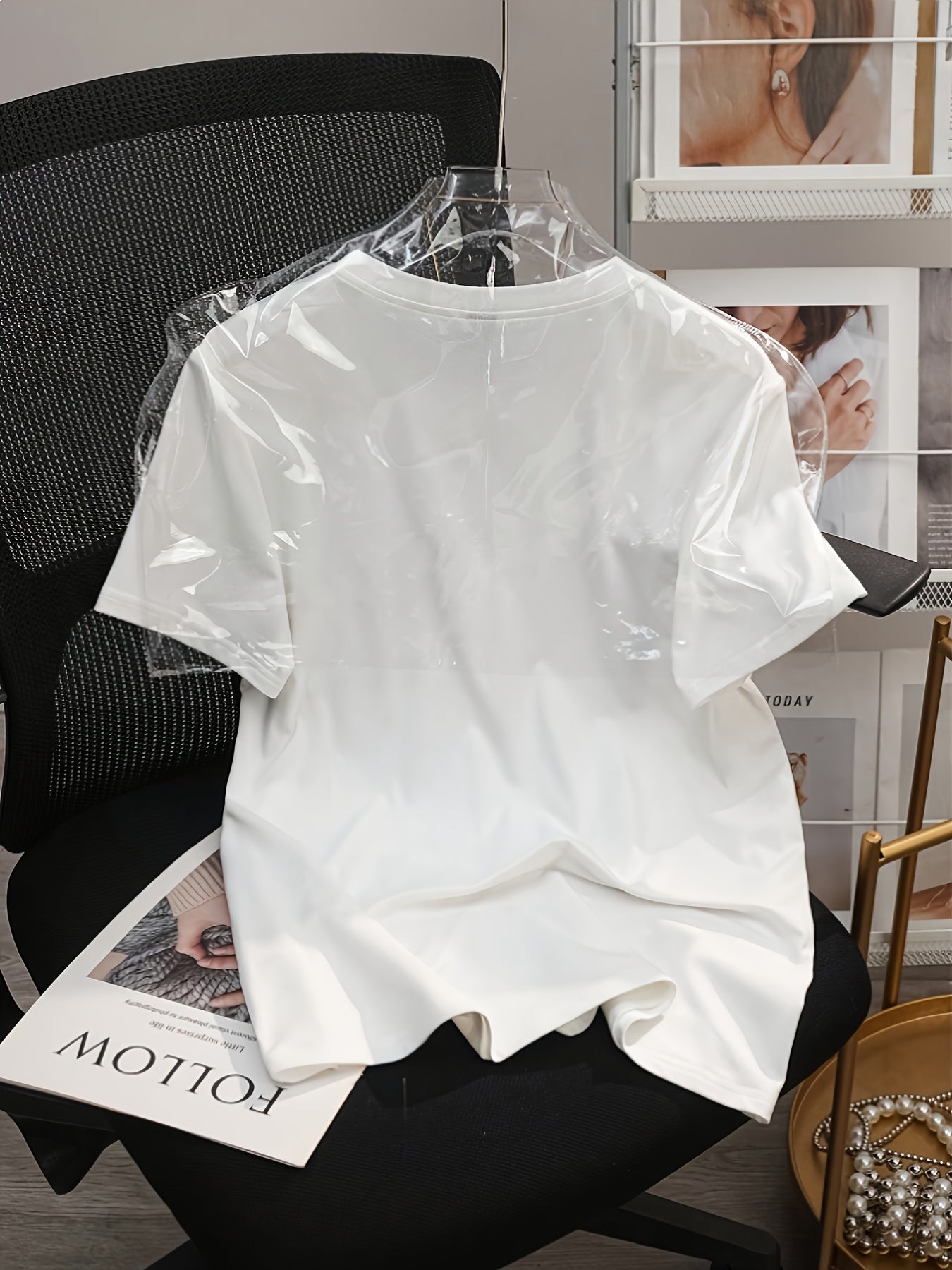 T-Shirt Ailes Dorées Lencensa - Top Blanc Sequins 3D Été Femme