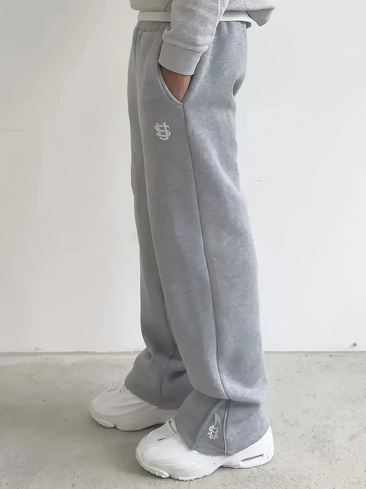 Lencensa - Jogging Homme Streetwear Broderie Dollar Gris