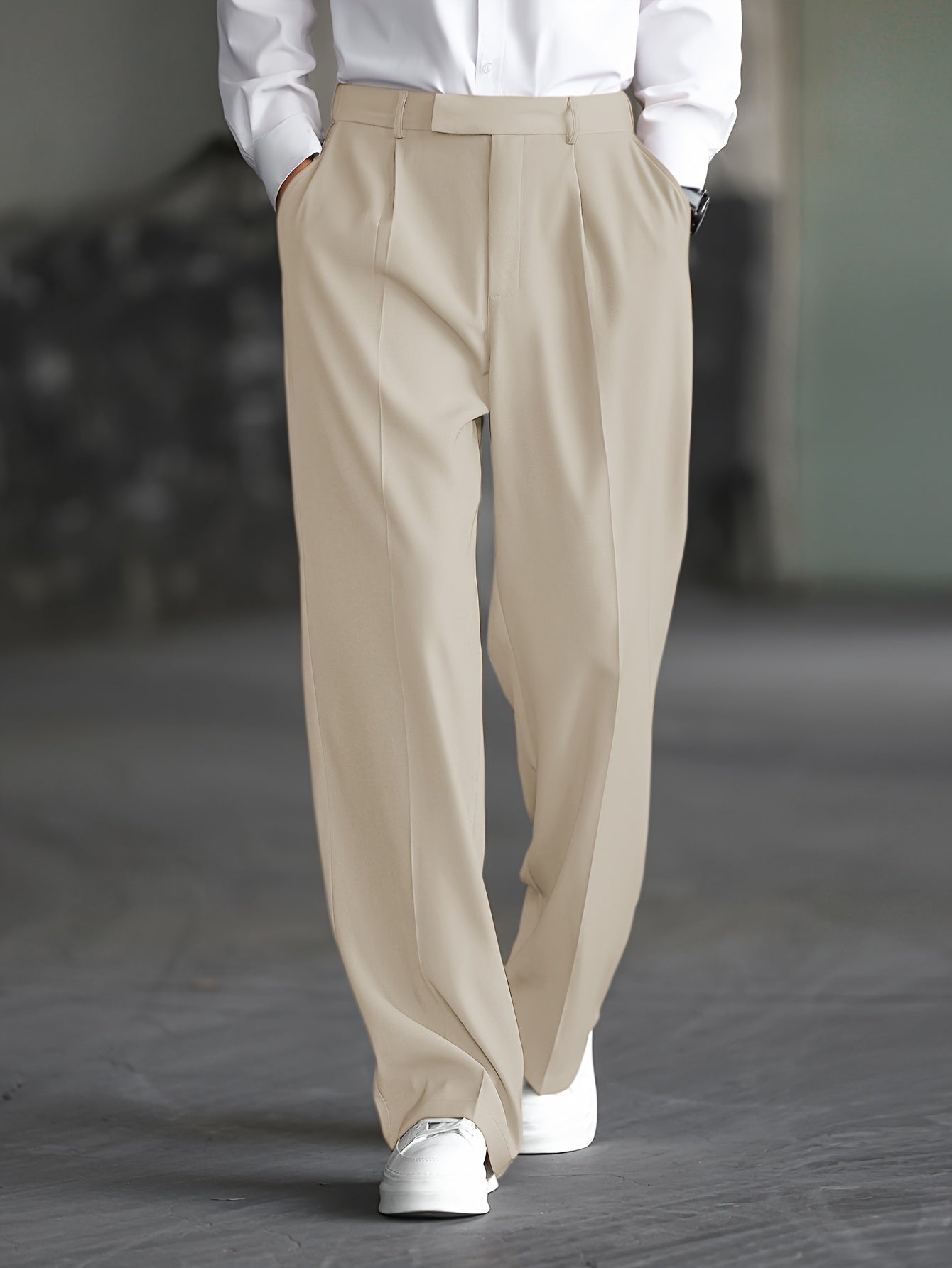 Lencensa - Pantalon Homme Large Beige Coupe Décontractée
