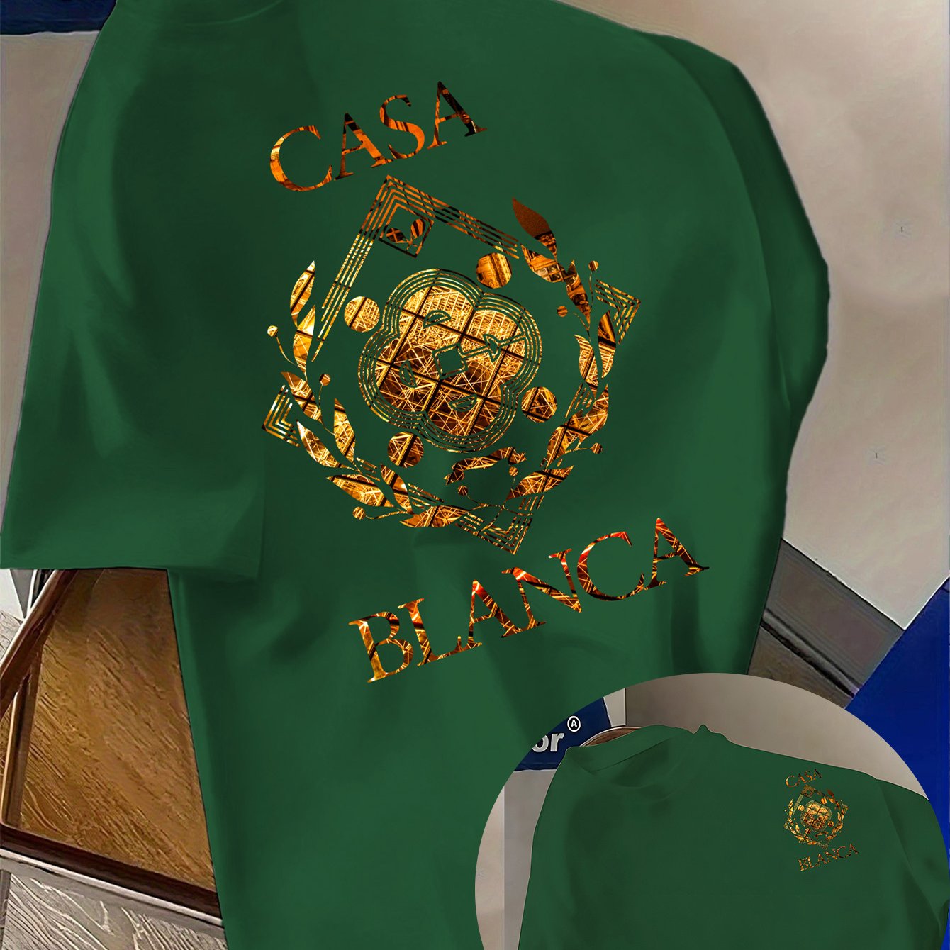Lencensa - T-Shirt Homme Casa Blanca Graphique Bleu