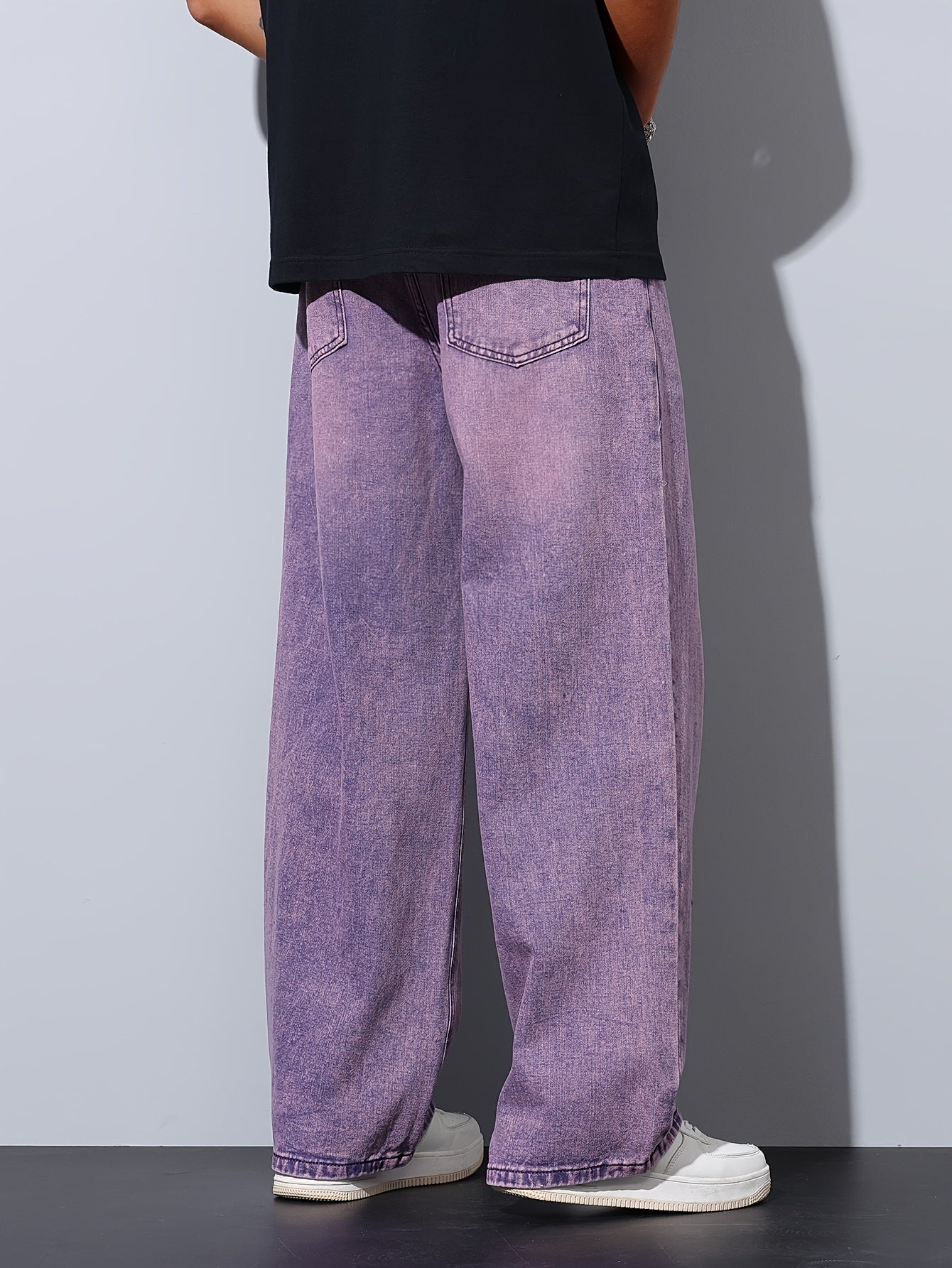 Lencensa - Jean Homme Violet Coupe Large Décontracté