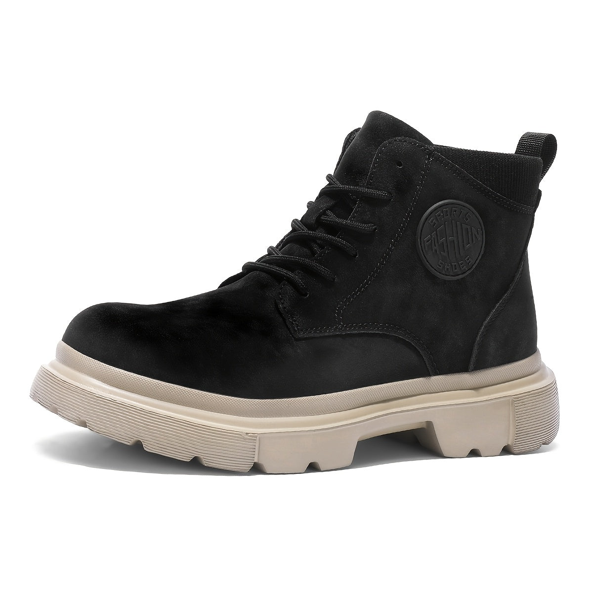 Bottes de randonnée à mi-haut de mode unisexe, couleur unie, style sportif décontracté, chaussures à lacets toutes saisons, fausse tige, intérieur en tissu, semelle en caoutchouc, bout uni pour hommes et femmes