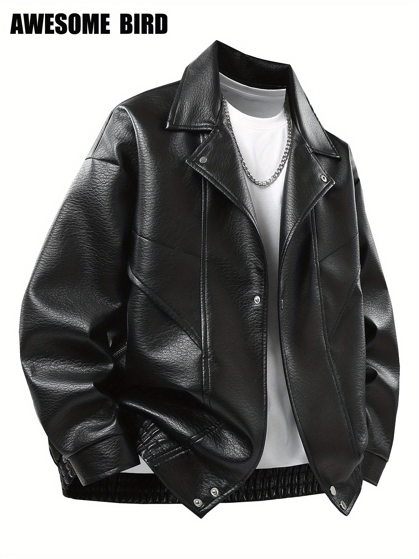 Lencensa - Veste Cuir PU Homme Marron Style urbain