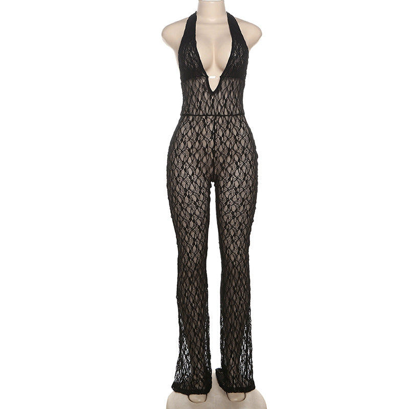 Women's Halterneck Lace Jumpsuit - Lencensa 