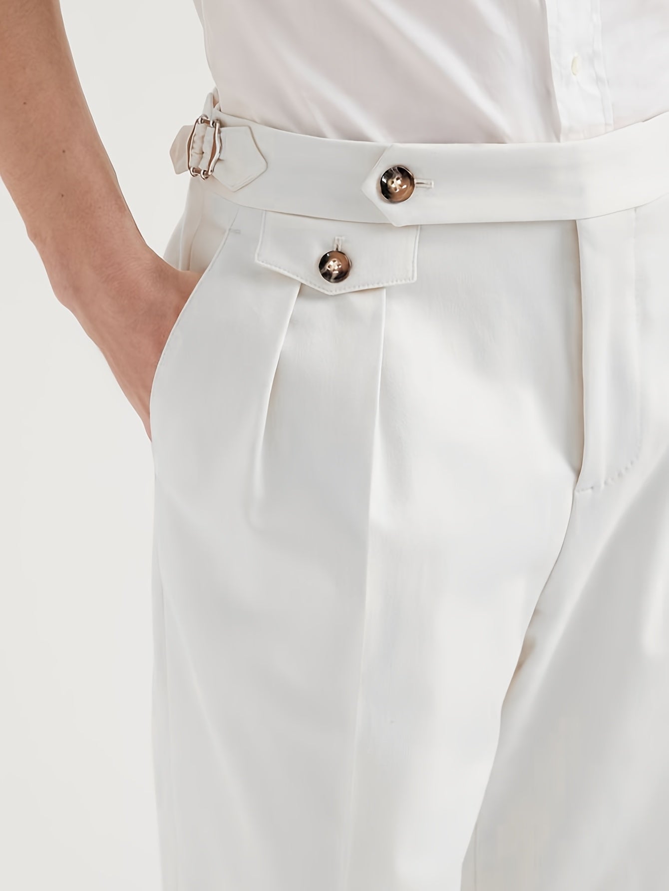 Lencensa - Pantalon Homme Taille Haute Beige Formel