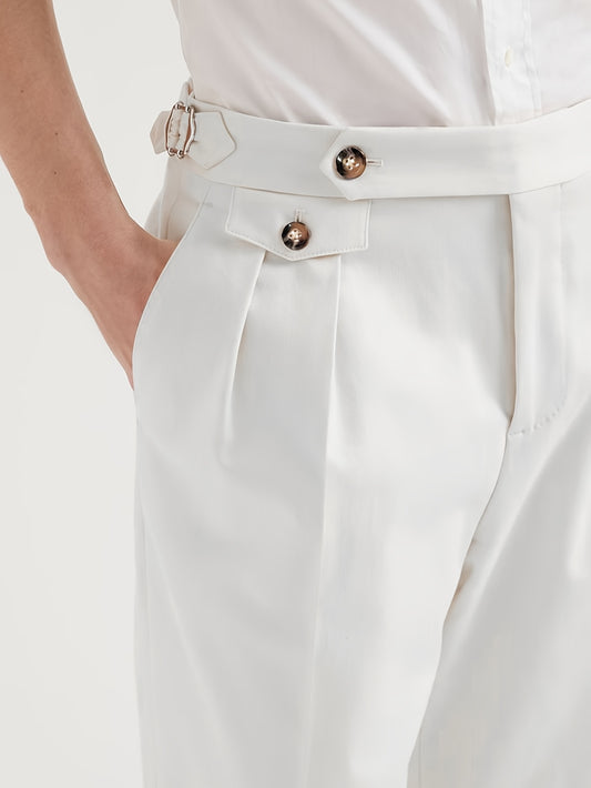 Lencensa - Pantalon Homme Taille Haute Beige Formel