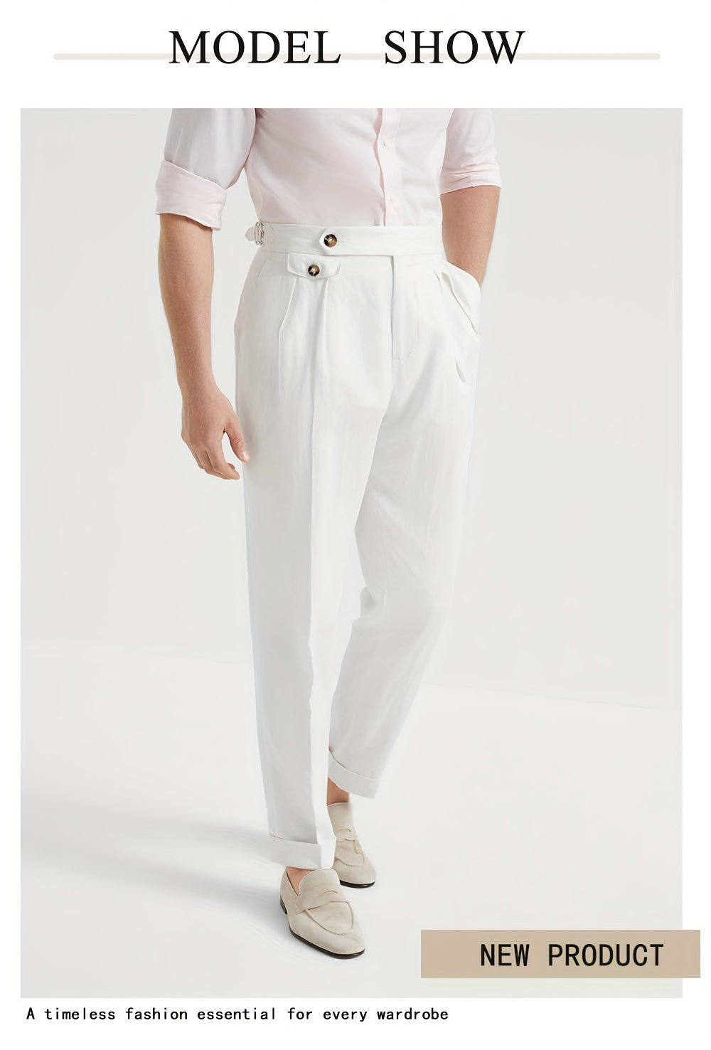 Lencensa - Pantalon Homme Taille Haute Beige Formel