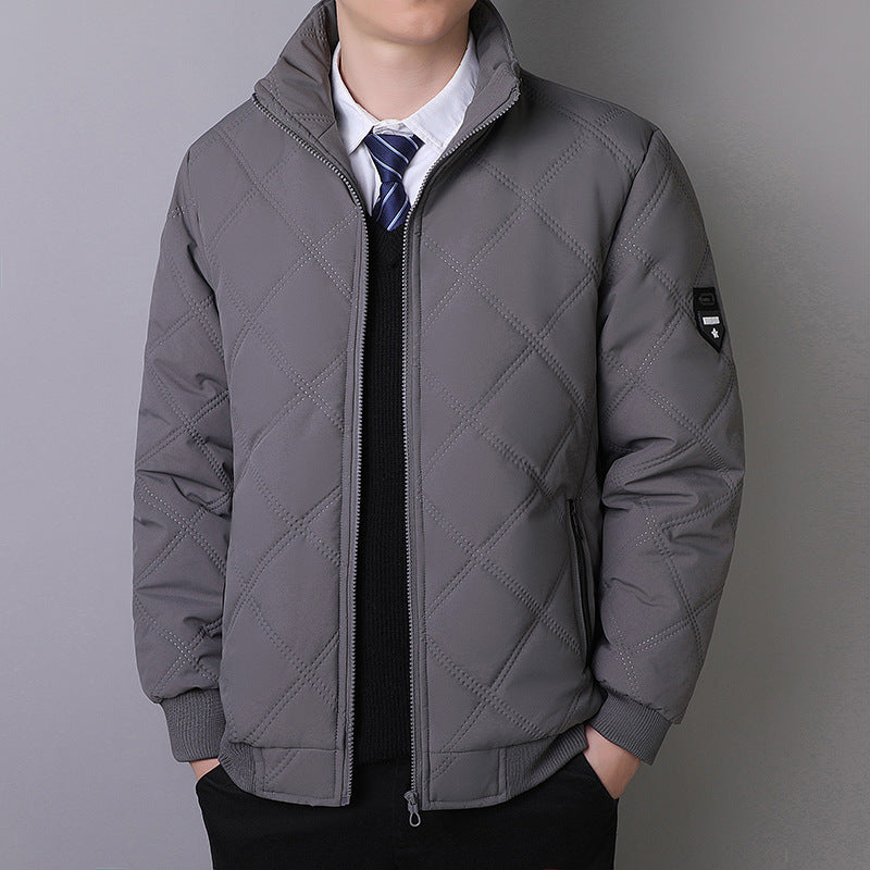 Men's Fleece-Lined Winter Jacket with Stand Collar - Lencensa 
