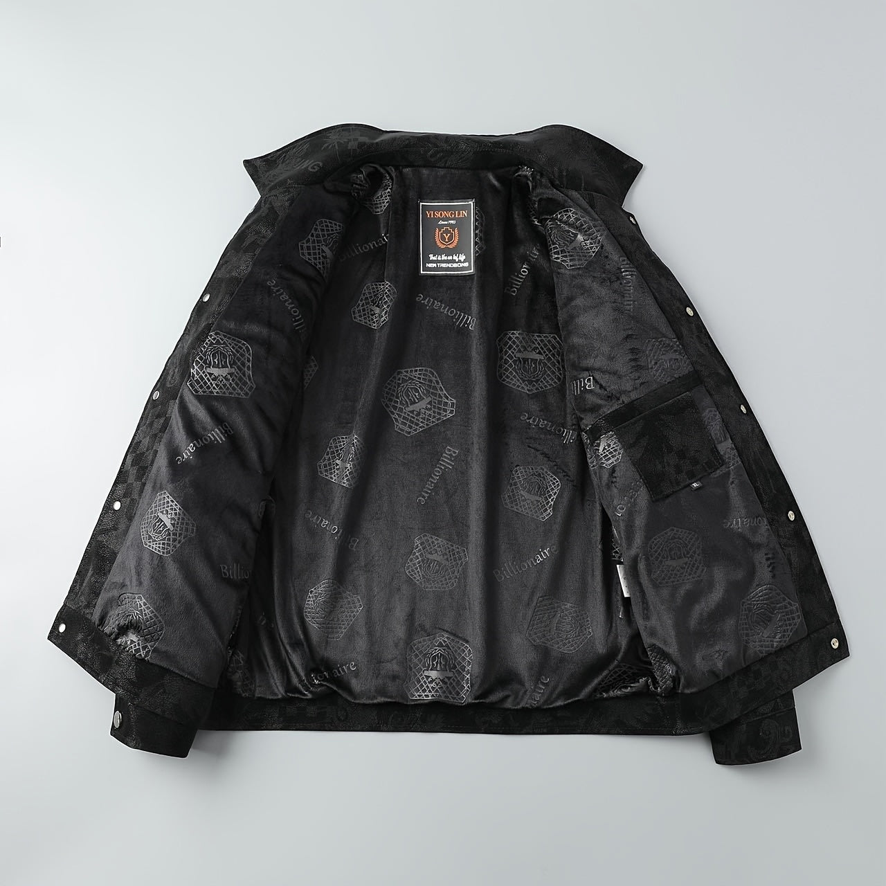 Lencensa - Veste Bomber Homme Noire Motif Imprimé