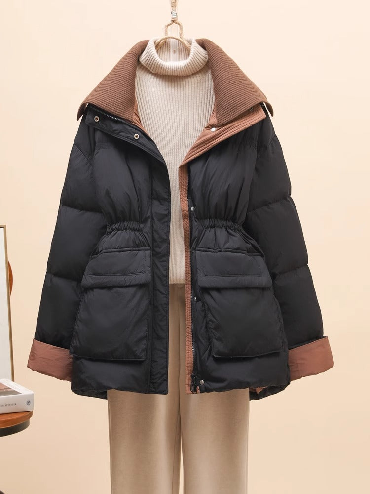 Women's Mid-Length Down Jacket with Waist Design - Lencensa 