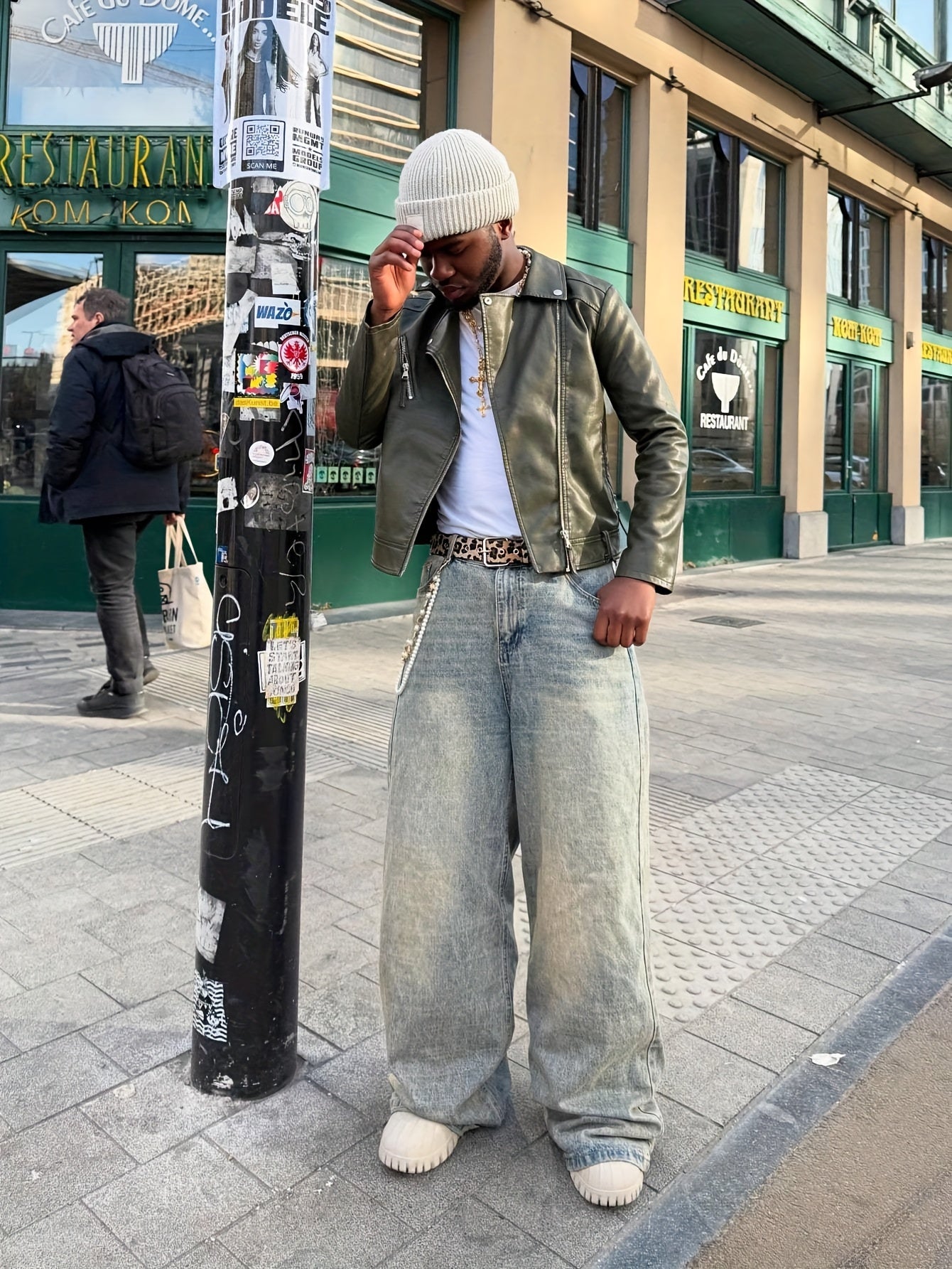 Lencensa - Jean Homme Évasé Style Hip-Hop Décontracté