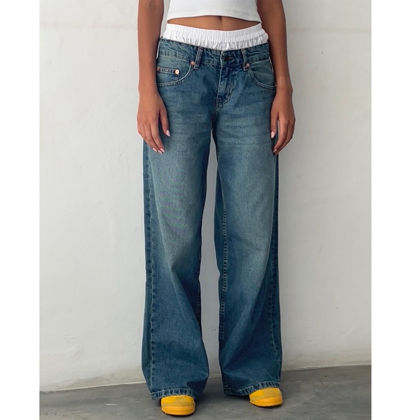 Retro Washed Straight Leg Women's Jeans - Lencensa 