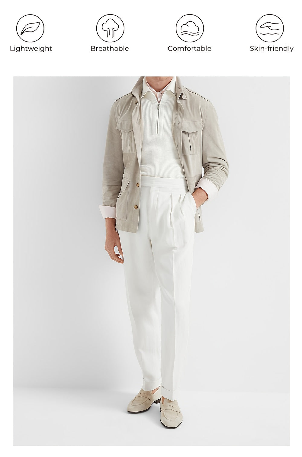 Lencensa - Pantalon Homme Taille Haute Beige Formel
