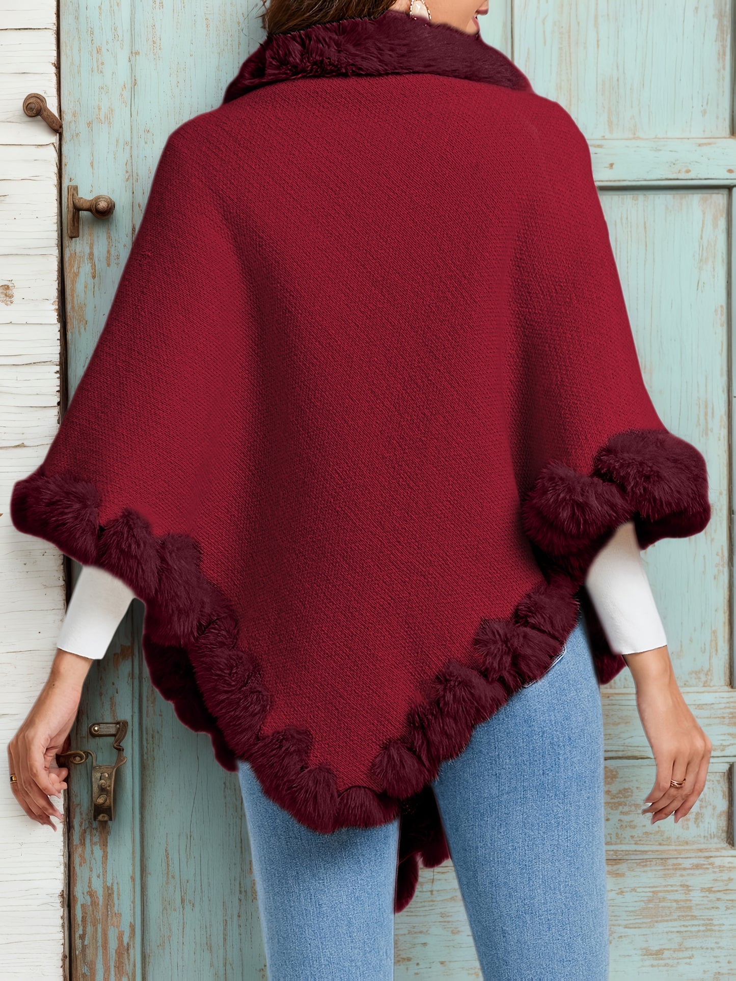 Pure Body" Elegant Special Edition Women's Solid Color Waffle Pullover, 100% Polyester with Faux Fur Collar Splice, Stylish and Warm Sweater for Autumn/Winter, Suitable for Outdoors, Office & Home Wear, Hand Washable, Gift Id - Lencensa 