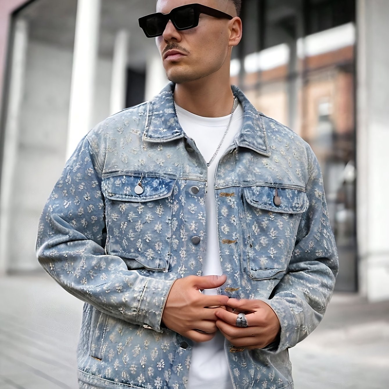 Veste Streetwear Vintage Lencensa - vrai Denim Épaules Tombantes Homme