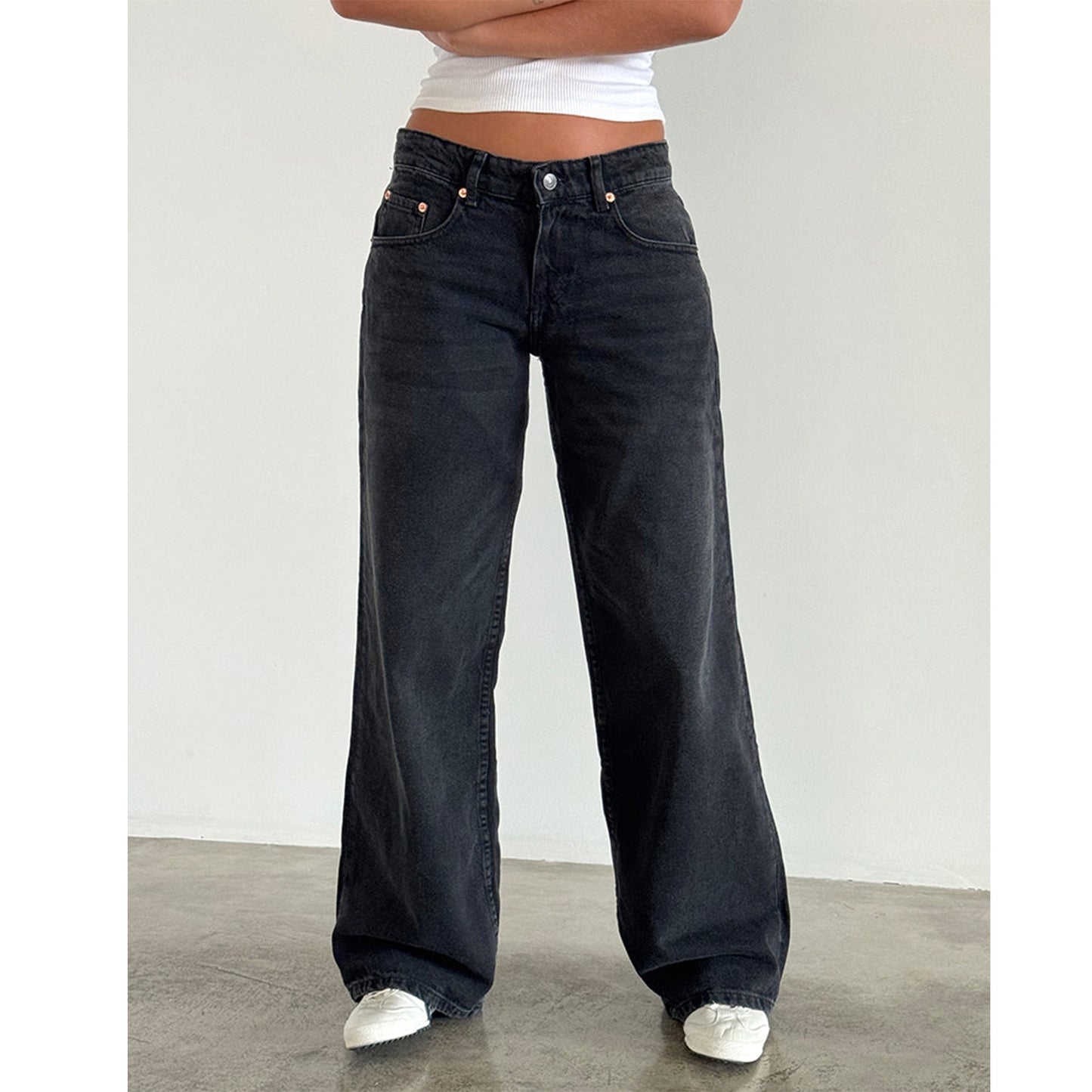 Retro Washed Straight Leg Women's Jeans - Lencensa 
