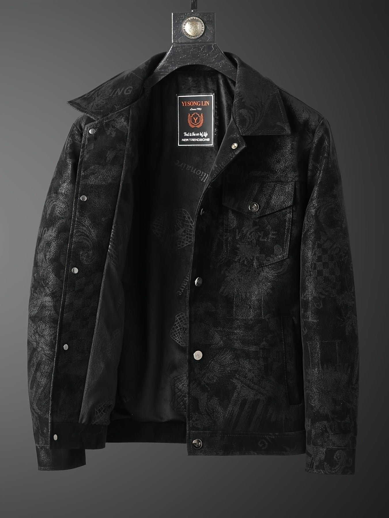Lencensa - Veste Bomber Homme Noire Motif Imprimé