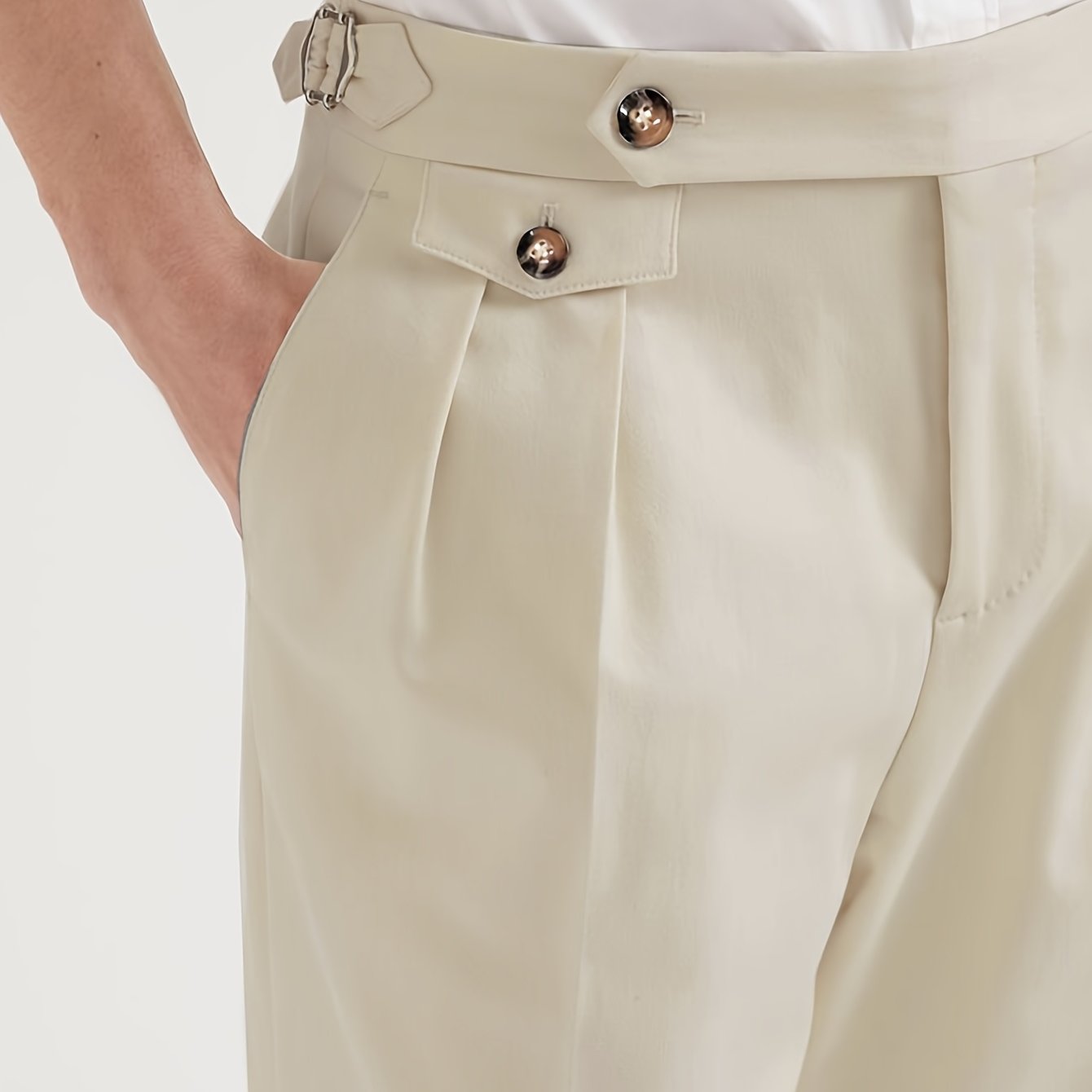 Lencensa - Pantalon Homme Taille Haute Beige Formel