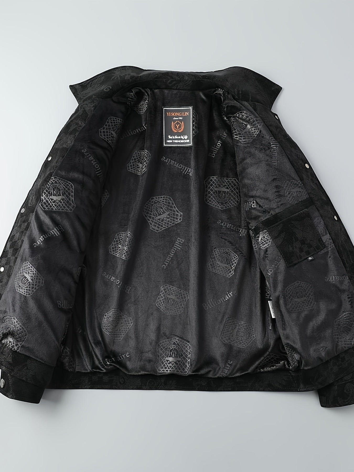 Lencensa - Veste Bomber Homme Noire Motif Imprimé