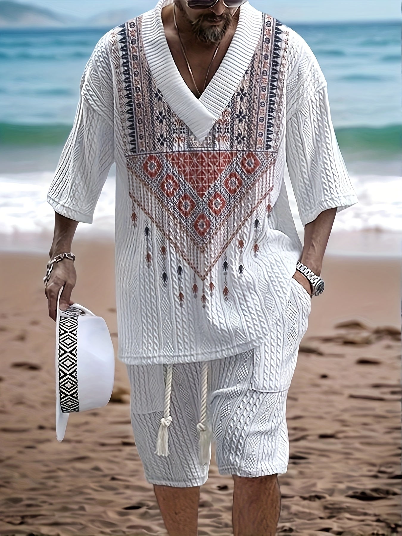 Ensemble Jacquard Lencensa - Col V Motifs Ethniques Casual Homme