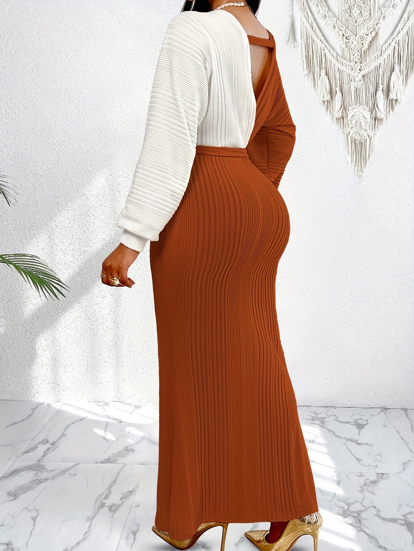 Lencensa - Robe Longue Élégante Manches Chauve-Souris