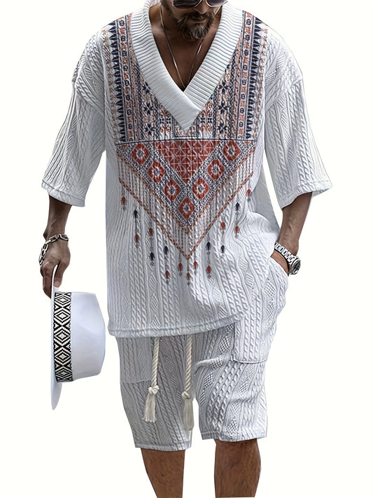 Ensemble Jacquard Lencensa - Col V Motifs Ethniques Casual Homme